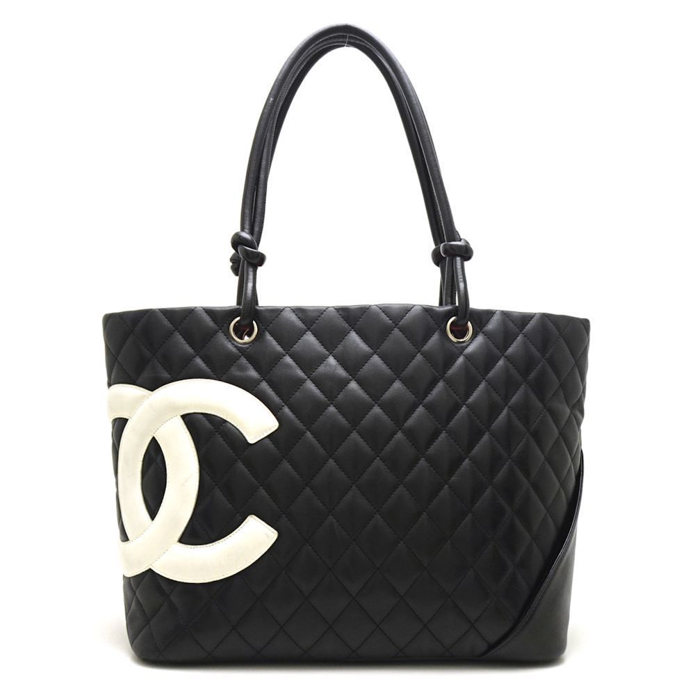 Chanel Cambon Line Tote Bag Large Matelasse Calf Black x White